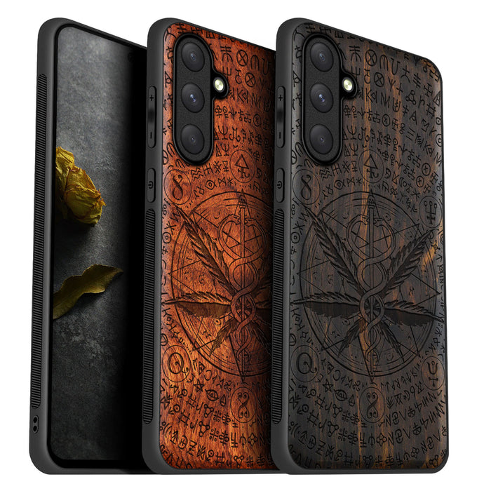 Cosmic Herbality, Classic Engraved Wood & TPU Case - Artisanal Cover for Samsung Galaxy