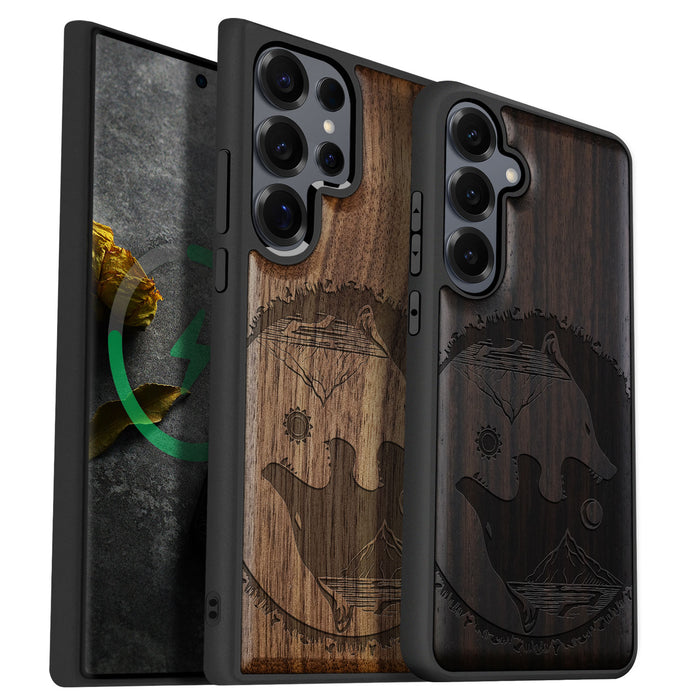 Yin-Yang Wolf Classic Engraved Wood & TPU Case Samsung Galaxy Artisanal Case View