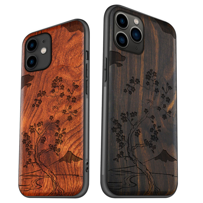 Ethereal Blossoms, Classic Engraved Wood & TPU Case - Artisanal Cover for Apple iPhone