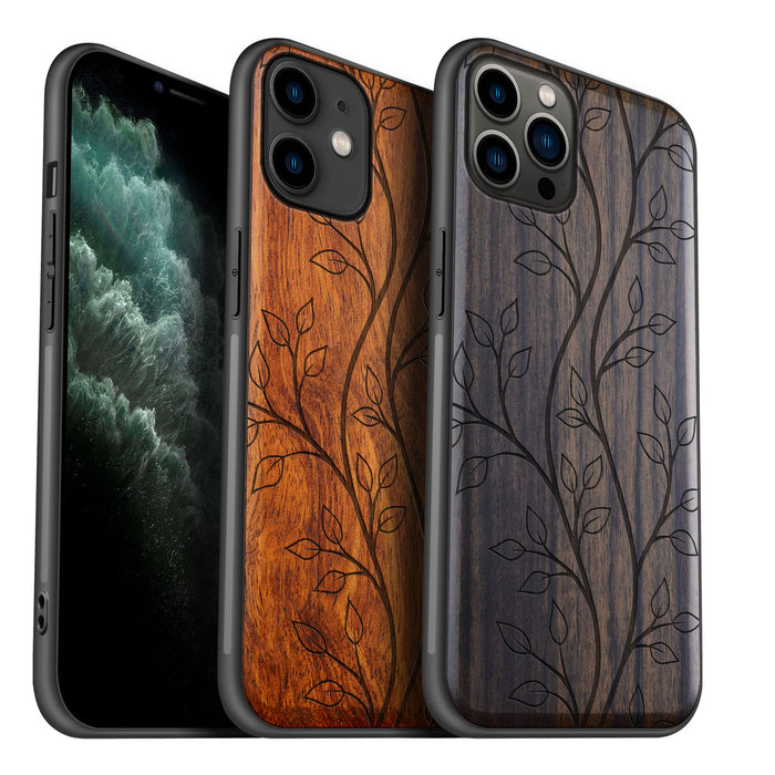 The Essence of Foliage, Classic Engraved Wood & TPU Case - Artisanal Cover for Apple iPhone