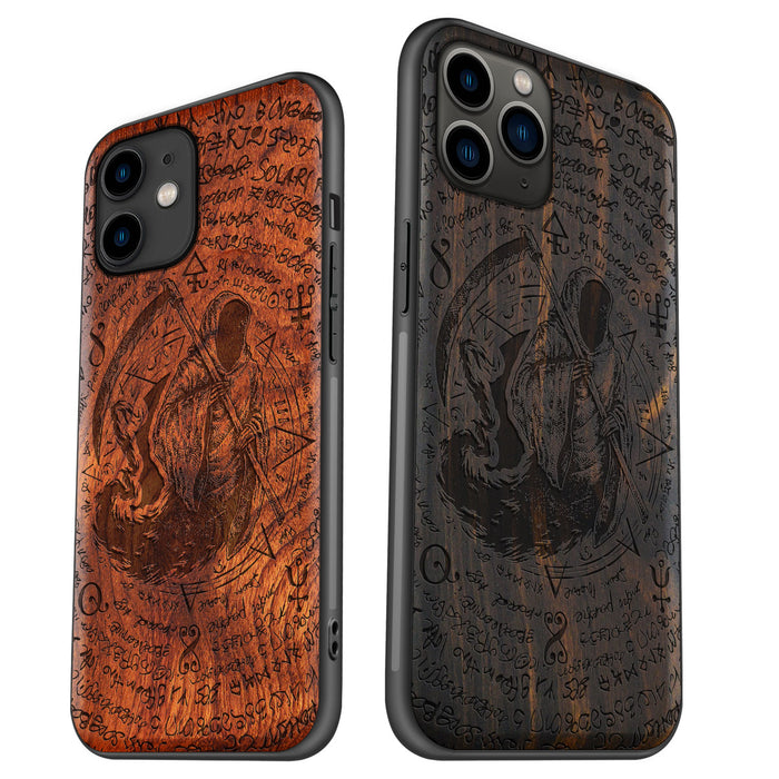 The Reaper's Scythe, Classic Engraved Wood & TPU Case - Artisanal Cover for Apple iPhone