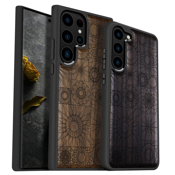 The Spirograph Mandala Mosaic, Classic Engraved Wood & TPU Case - Artisanal Cover for Samsung Galaxy