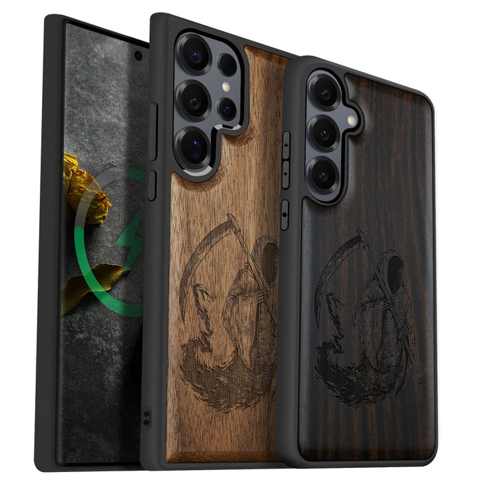 The Grim Reaper, Classic Engraved Wood & TPU Case - Artisanal Cover for Samsung Galaxy