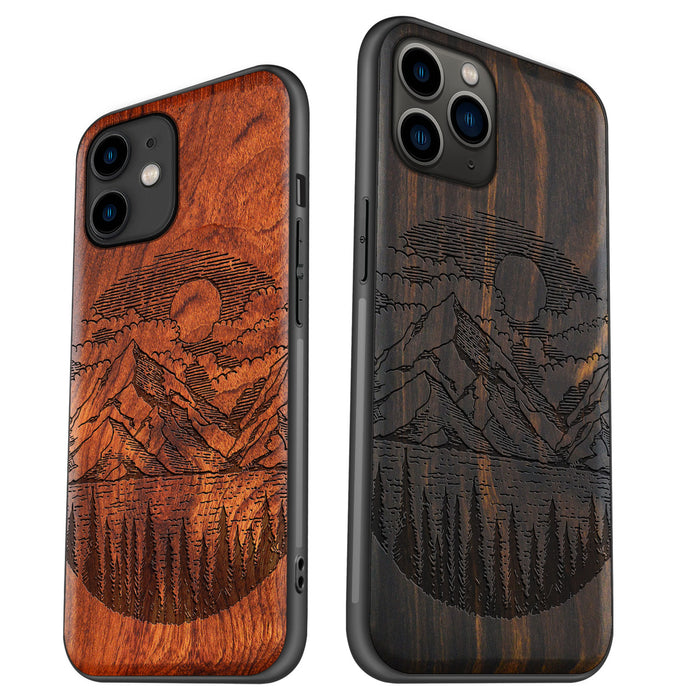 A Captivating Landscape Painting, Classic Engraved Wood & TPU Case - Artisanal Cover for Apple iPhone