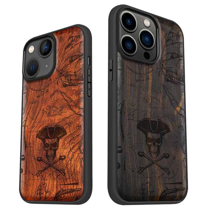 The Pirate's Legacy, Classic Engraved Wood & TPU Case - Artisanal Cover for Apple iPhone