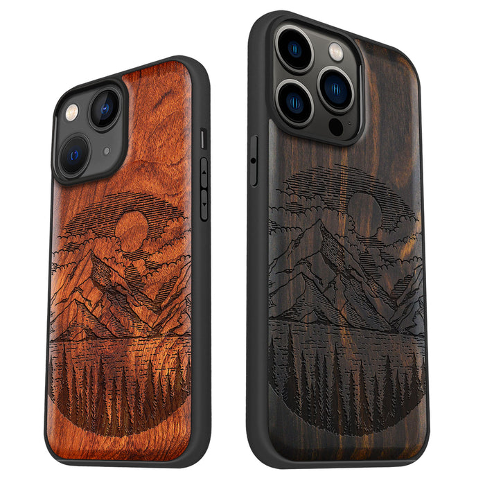 A Captivating Landscape Painting, Classic Engraved Wood & TPU Case - Artisanal Cover for Apple iPhone