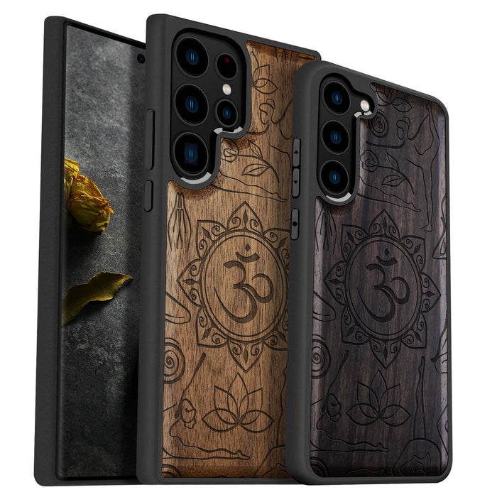 The Yoga Essence, Classic Engraved Wood & TPU Case - Artisanal Cover for Samsung Galaxy