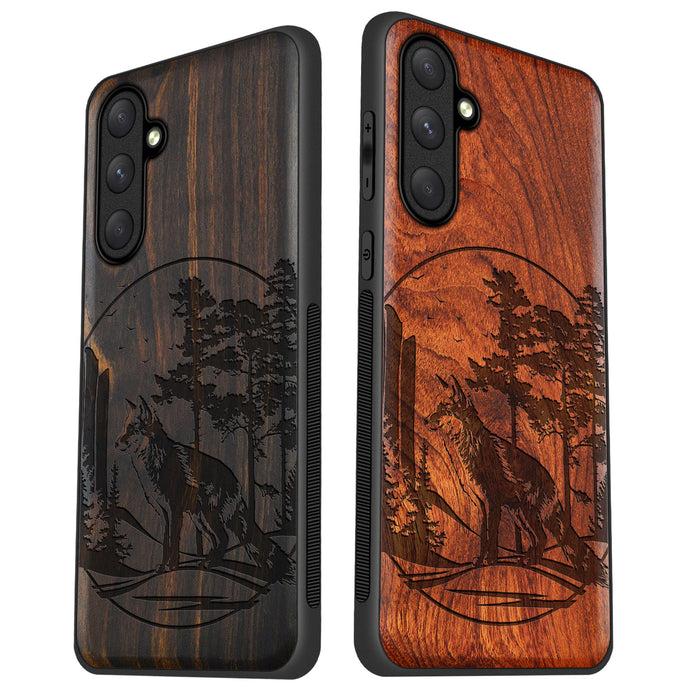 The Enchanting Fox, Classic Engraved Wood & TPU Case - Artisanal Cover for Samsung Galaxy