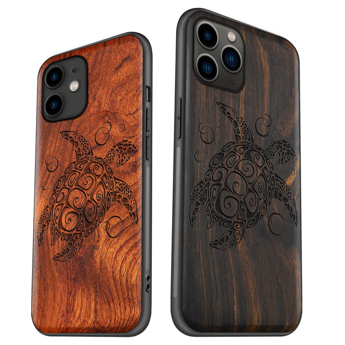 The Maori Turtle, Classic Engraved Wood & TPU Case - Artisanal Cover for Apple iPhone