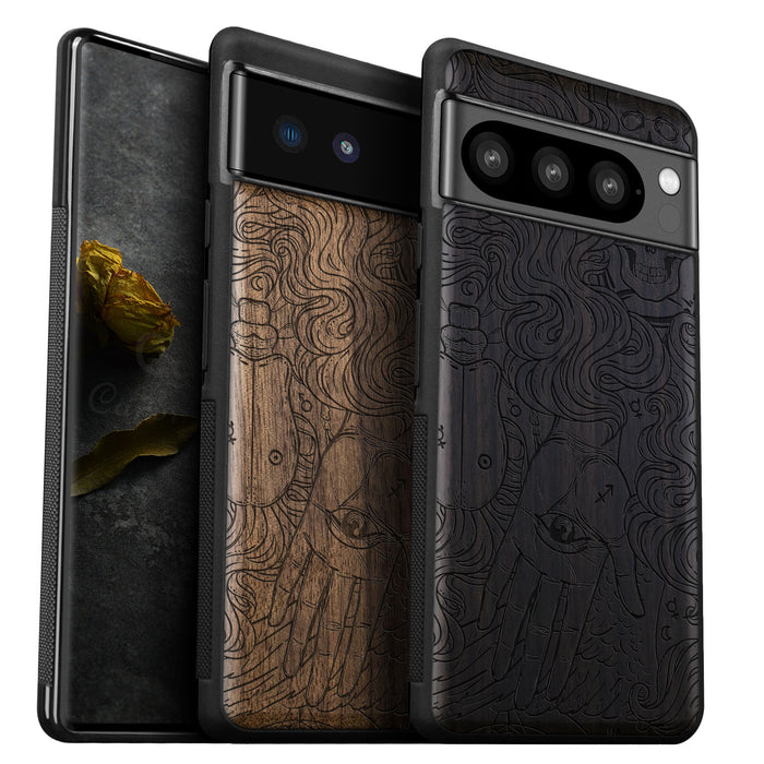 Handlesekunst, Classic Engraved Wood & TPU Case - Artisanal Cover for Google Pixel