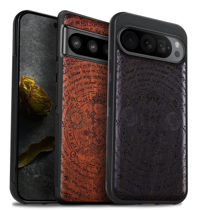 Hand-Drawn Buddha, Classic Engraved Wood & TPU Case - Artisanal Cover for Google Pixel