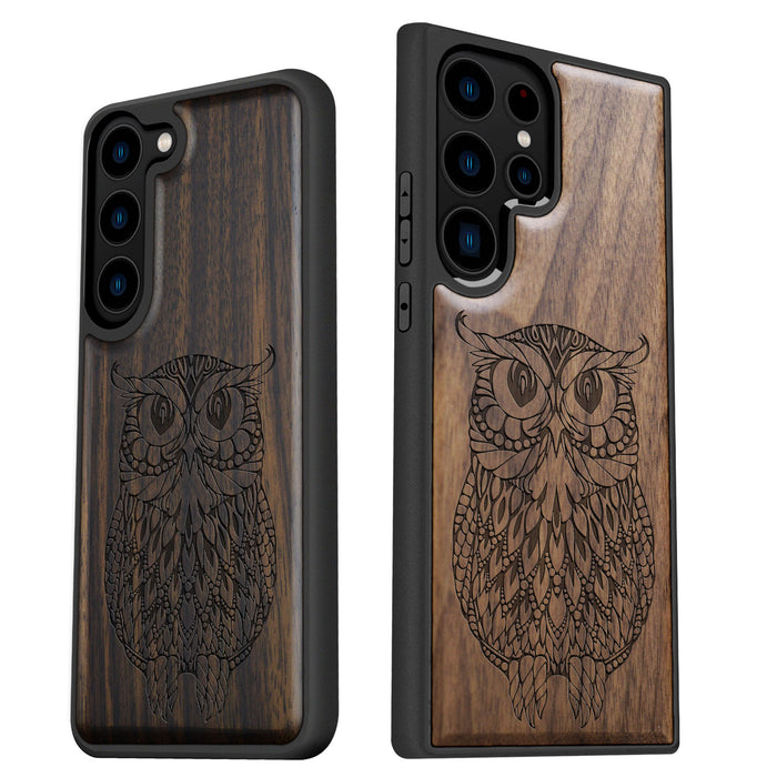 The Owl Mandala, Classic Engraved Wood & TPU Case - Artisanal Cover for Samsung Galaxy