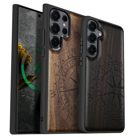 Compass Quest Classic Engraved Wood & TPU Case Samsung Galaxy Artisanal Case View