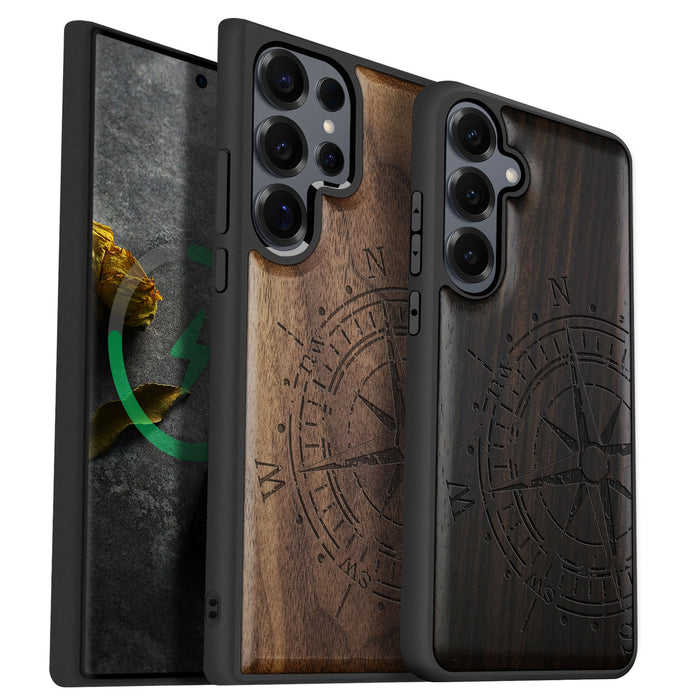 Compass Quest Classic Engraved Wood & TPU Case Samsung Galaxy Artisanal Case View