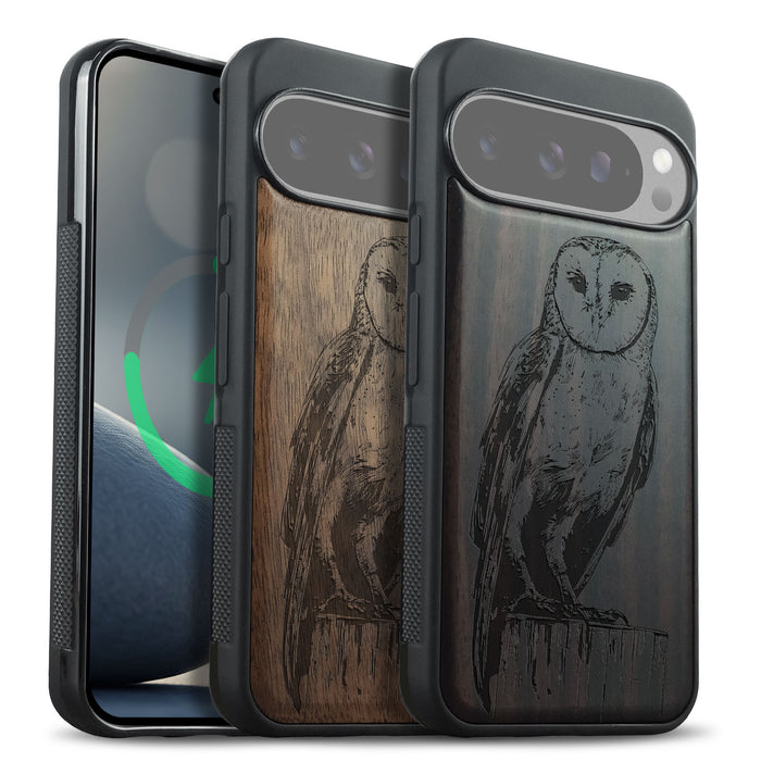 The Majestic Barn Owl, Classic Engraved Wood & TPU Case - Artisanal Cover for Google Pixel