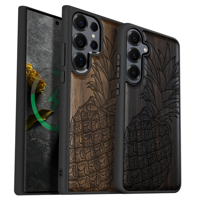 The Pineapple Fruit Design Classic Engraved Wood & TPU Case Samsung Galaxy Artisanal Case View