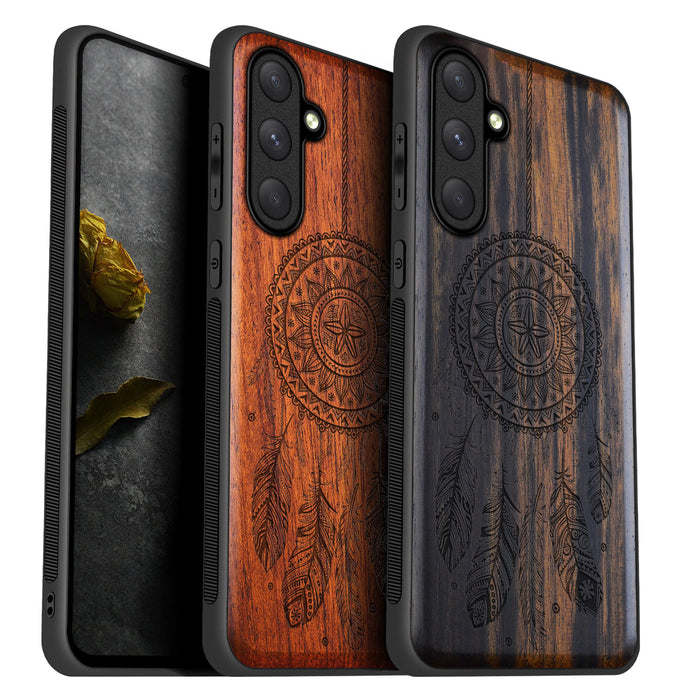 The Dreamcatcher's Embrace, Classic Engraved Wood & TPU Case - Artisanal Cover for Samsung Galaxy