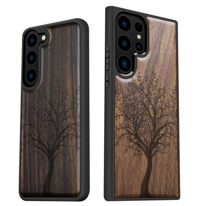 The Detailed Linework Tree of Life, Classic Engraved Wood & TPU Case - Artisanal Cover for Samsung Galaxy