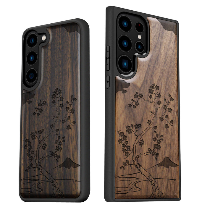 Cherry Blossom, Classic Engraved Wood & TPU Case - Artisanal Cover for Samsung Galaxy