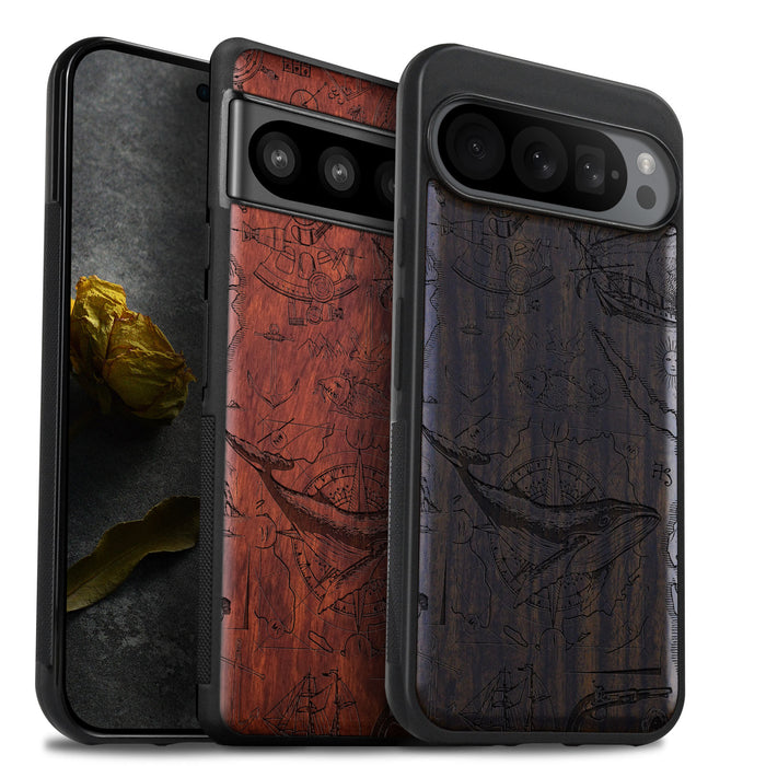 The Spirit of Discovery, Classic Engraved Wood & TPU Case - Artisanal Cover for Google Pixel