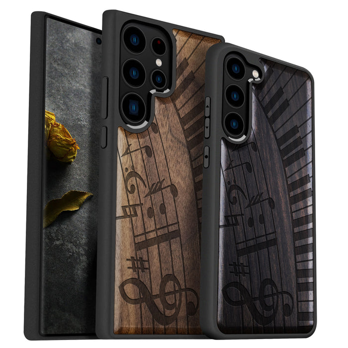 Keys and Notes, Classic Engraved Wood & TPU Case - Artisanal Cover for Samsung Galaxy