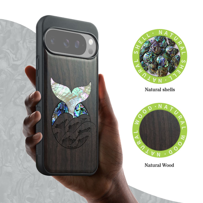 The Whale's Tail, Hand-Inlaid Wood & Mother of Pearl Case - Artisanal Cover for Google Pixel