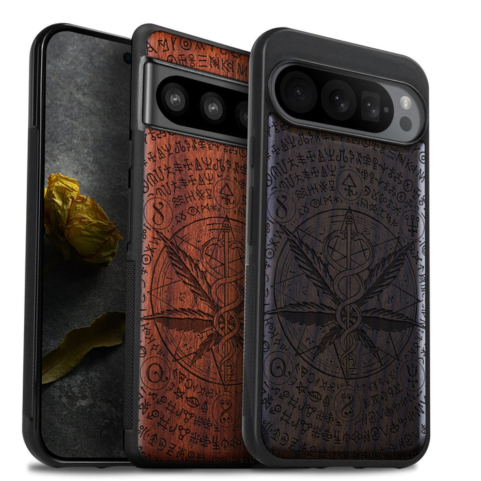 Cosmic Herbality, Classic Engraved Wood & TPU Case - Artisanal Cover for Google Pixel