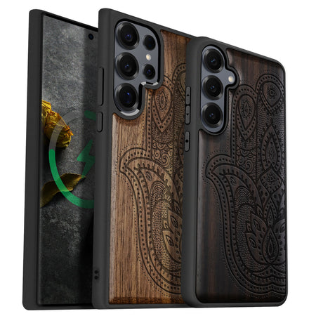 Ornate Hamsa Design Classic Engraved Wood & TPU Case Samsung Galaxy Artisanal Case View