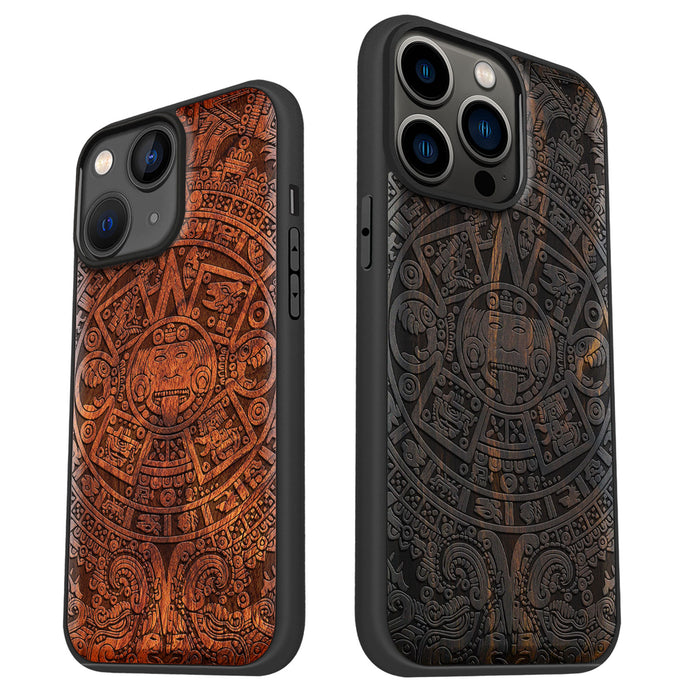 The Maya Calendar, Classic Engraved Wood & TPU Case - Artisanal Cover for Apple iPhone