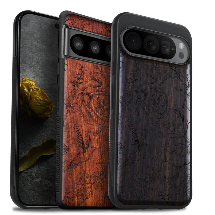 Nature's Ballet, Classic Engraved Wood & TPU Case - Artisanal Cover for Google Pixel