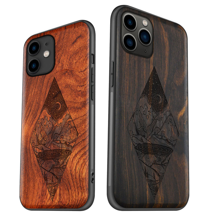 A Glimpse into the Starlit Wilderness, Classic Engraved Wood & TPU Case - Artisanal Cover for Apple iPhone