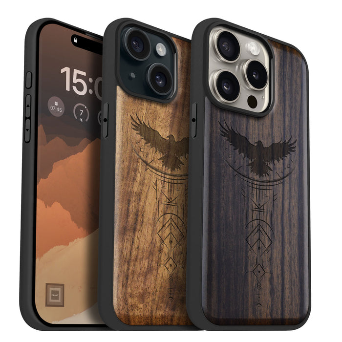 Norse Symbols, Classic Engraved Wood & TPU Case - Artisanal Cover for Apple iPhone