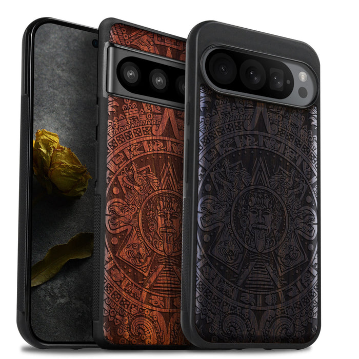 Echoes of the Maya, Classic Engraved Wood & TPU Case - Artisanal Cover for Google Pixel