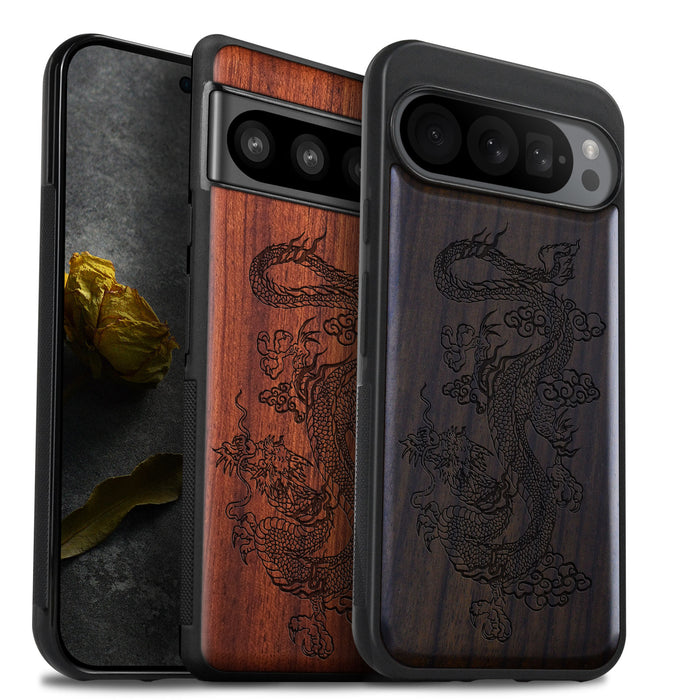 The Majestic Chinese Dragon, Classic Engraved Wood & TPU Case - Artisanal Cover for Google Pixel