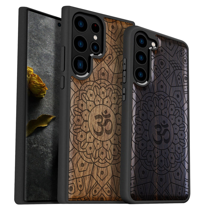 Geometric Serenity, Classic Engraved Wood & TPU Case - Artisanal Cover for Samsung Galaxy