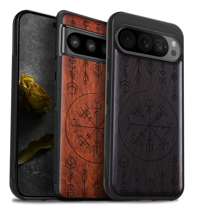 Viking Amulet, Classic Engraved Wood & TPU Case - Artisanal Cover for Google Pixel