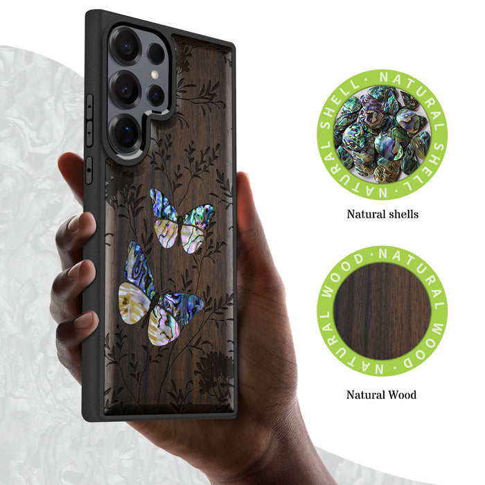 A Dance of Nature, Hand-Inlaid Wood & Mother of Pearl Case - Artisanal Cover for Samsung Galaxy