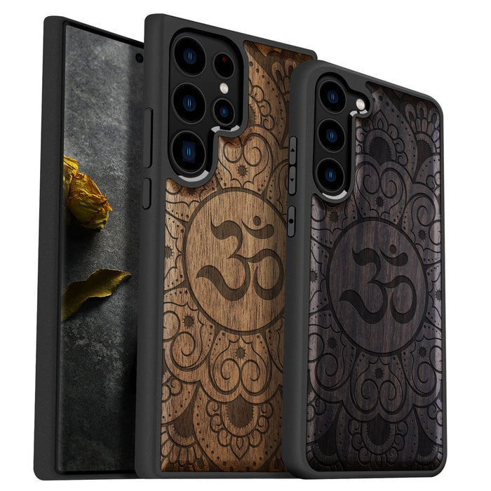 The Om Mandala Tapestry, Classic Engraved Wood & TPU Case - Artisanal Cover for Samsung Galaxy