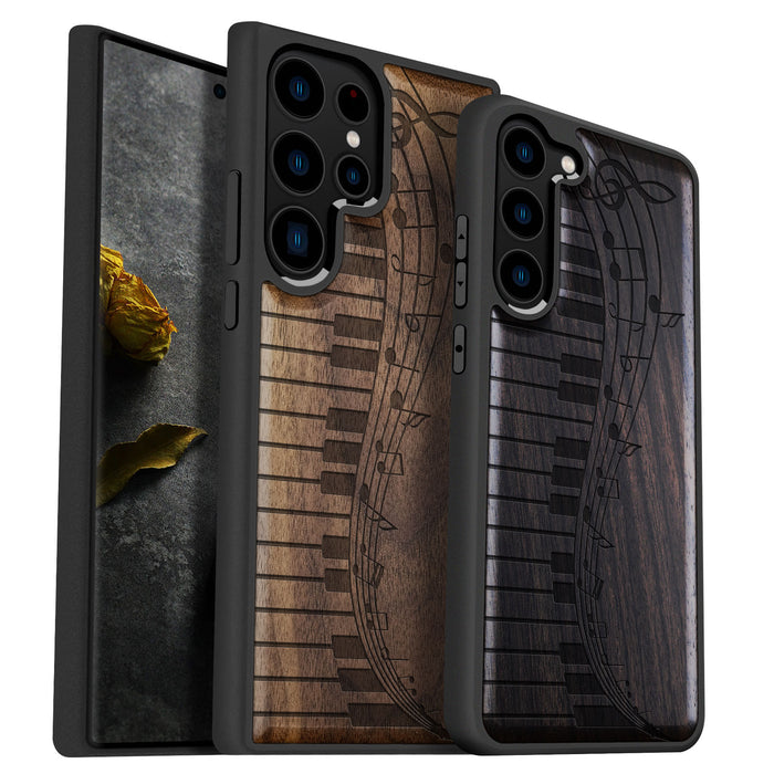 Melodic Waves, Classic Engraved Wood & TPU Case - Artisanal Cover for Samsung Galaxy