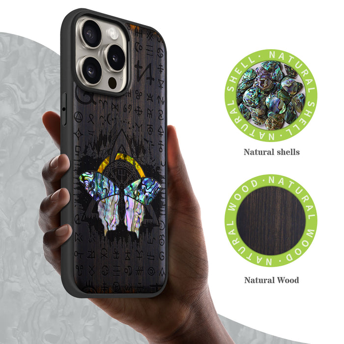 Celtic Butterfly, Hand-Inlaid Wood & Mother of Pearl Case - Artisanal Cover for Apple iPhone