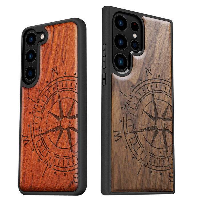 The Incomplete Compass, Classic Engraved Wood & TPU Case - Artisanal Cover for Samsung Galaxy