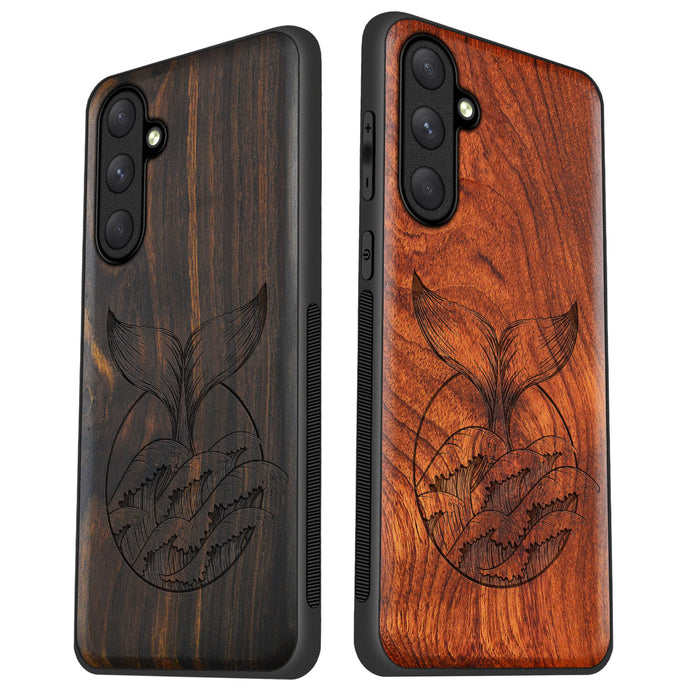 The Whale's Tail, Classic Engraved Wood & TPU Case - Artisanal Cover for Samsung Galaxy