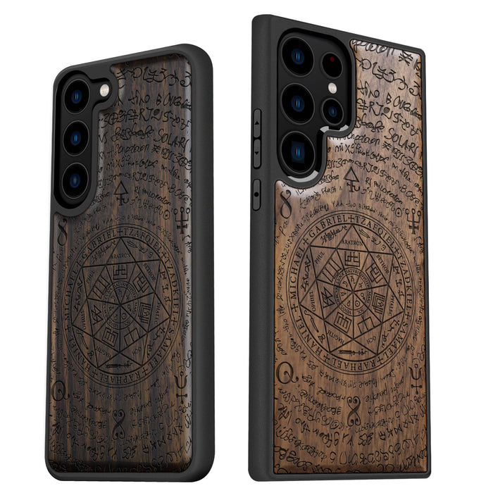 Archangel Solomon's Seals, Classic Engraved Wood & TPU Case - Artisanal Cover for Samsung Galaxy