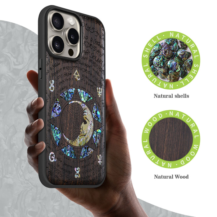 A Manuscript Enigma, Hand-Inlaid Wood & Mother of Pearl Case - Artisanal Cover for Apple iPhone