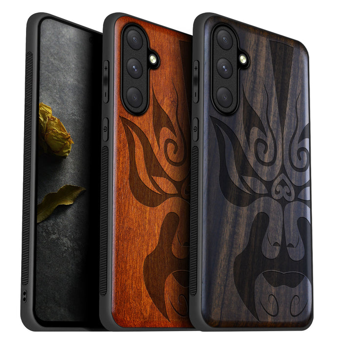 The Chinese Opera Mask, Classic Engraved Wood & TPU Case - Artisanal Cover for Samsung Galaxy