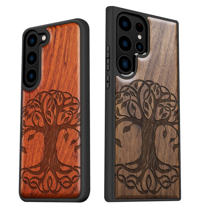 The Celtic Tree of Life, Classic Engraved Wood & TPU Case - Artisanal Cover for Samsung Galaxy