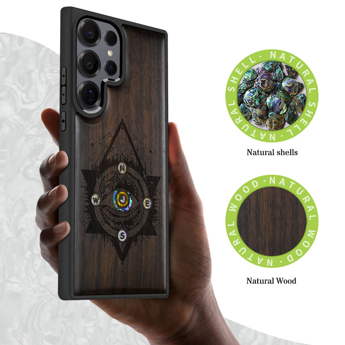 Storm Eye, Hand-Inlaid Wood & Mother of Pearl Case - Artisanal Cover for Samsung Galaxy