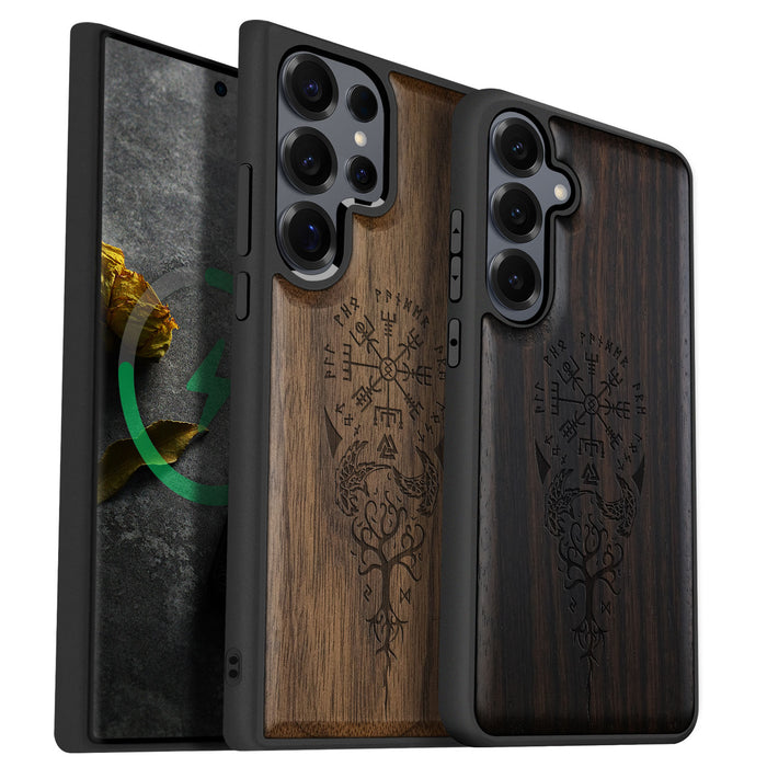 Viking Compass Classic Engraved Wood & TPU Case Samsung Galaxy Artisanal Case View