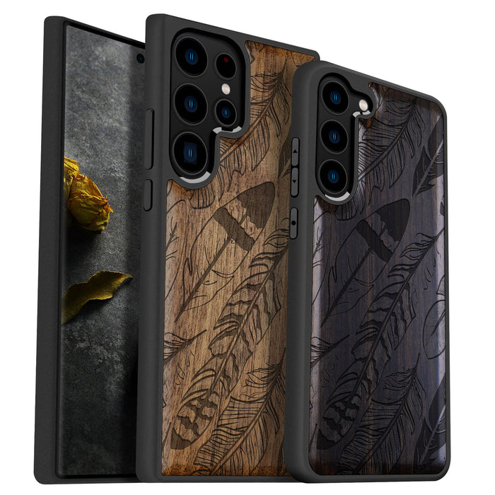 The Feathered Array, Classic Engraved Wood & TPU Case - Artisanal Cover for Samsung Galaxy