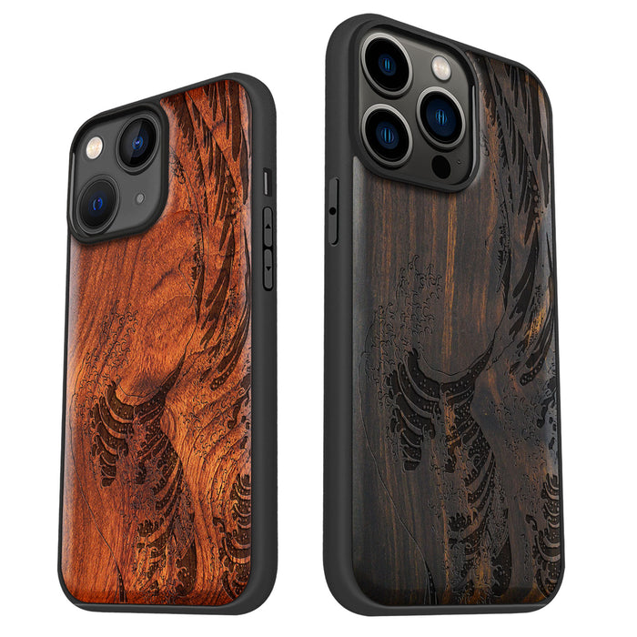 The Great Wave Off Kanagawa, Classic Engraved Wood & TPU Case - Artisanal Cover for Apple iPhone